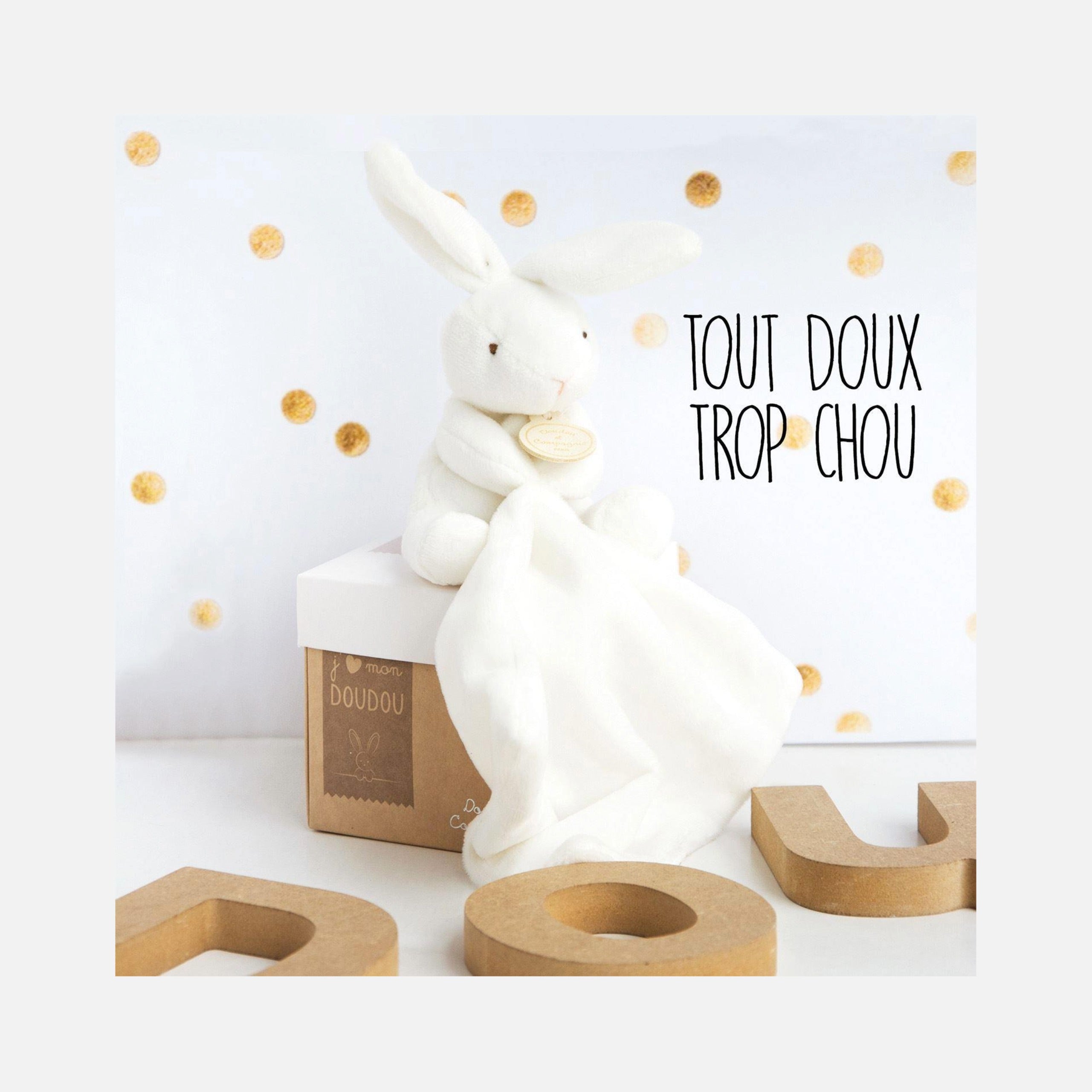 Doudou et Compagnie - Doudou Lapin Mouchoir - 10 cm - Boite fleur - 0m+