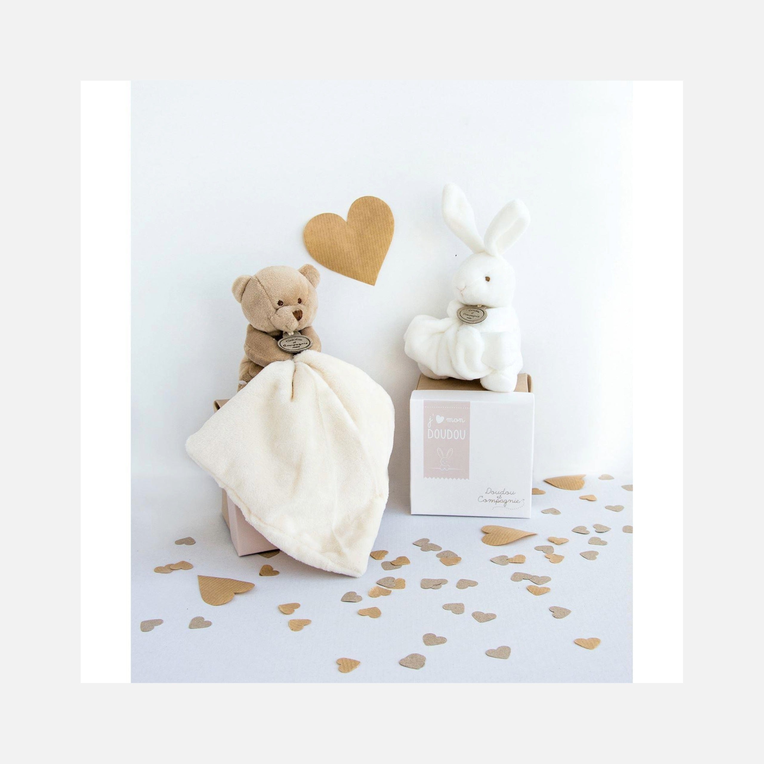 Doudou et Compagnie - Doudou Lapin Mouchoir - 10 cm - Boite fleur - 0m+
