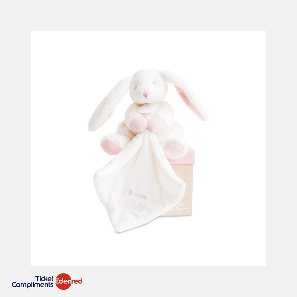 Doudou et Compagnie - Doudou Lapin Mouchoir - 10 cm - Blanc & Rose - 0m+