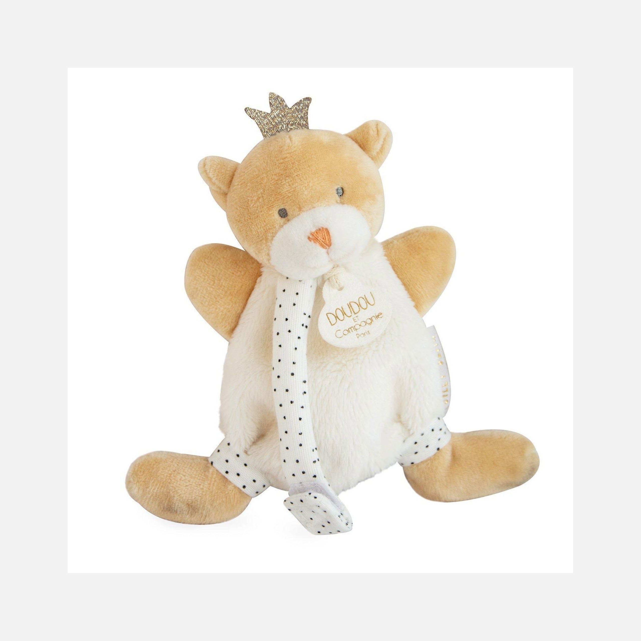 Doudou et Compagnie - Little King Bear Comforter Brown with Pacifier Holder - 15 cm - 0m+