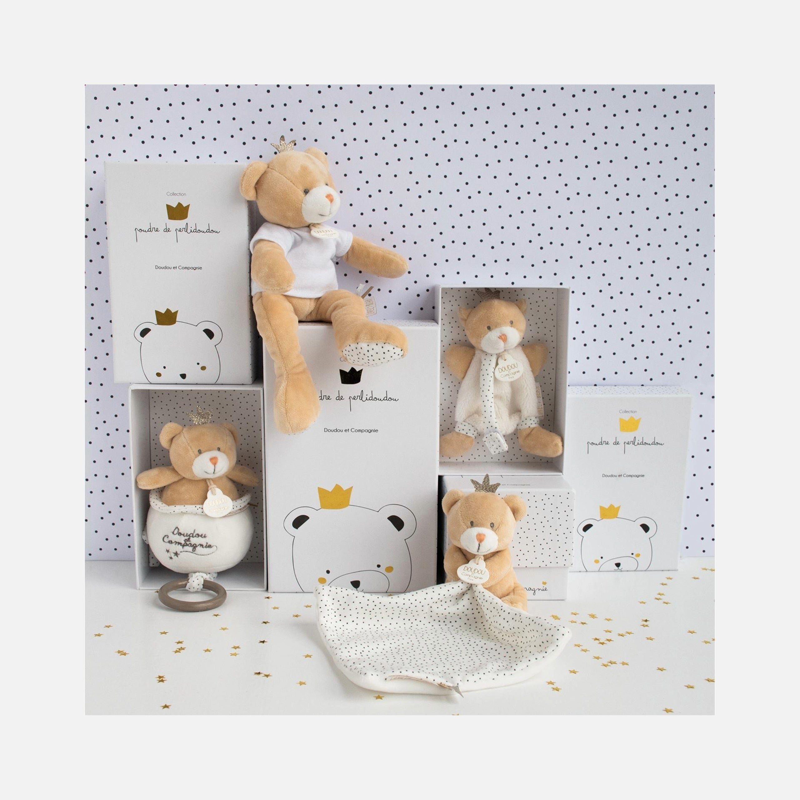 Doudou et Compagnie - Little King Bear Comforter Brown with Pacifier Holder - 15 cm - 0m+