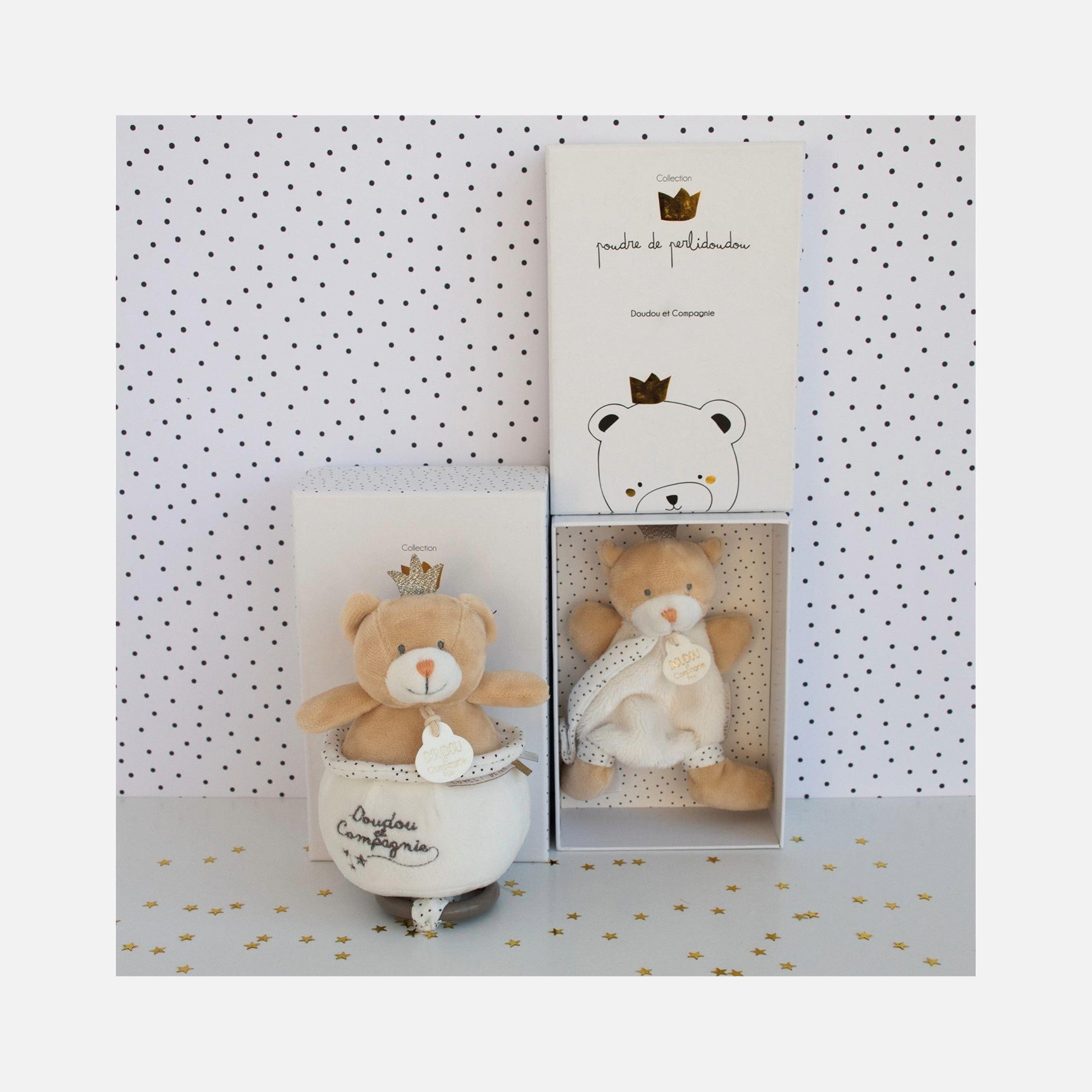 Doudou et Compagnie - Little King Bear Comforter Brown with Pacifier Holder - 15 cm - 0m+