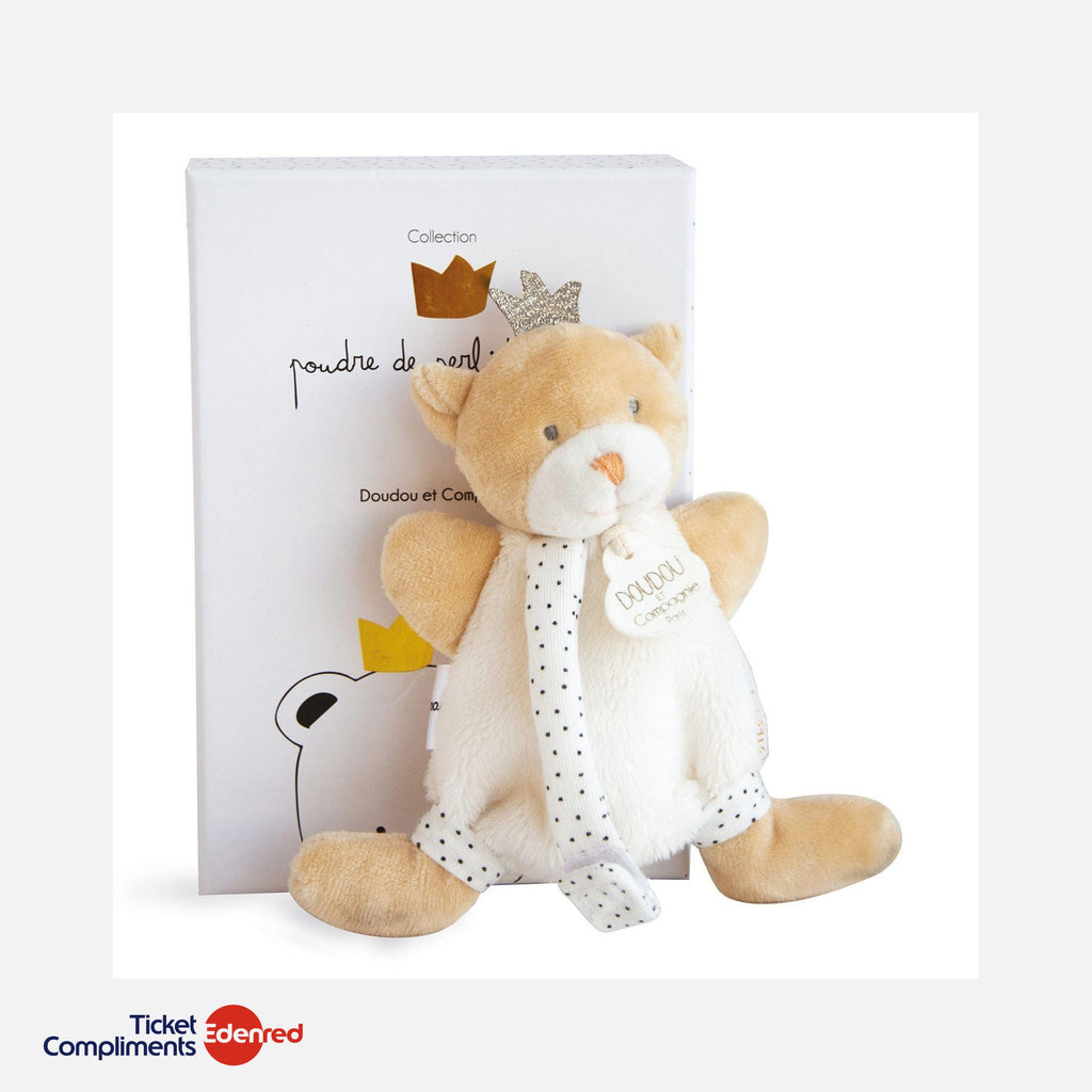 Doudou et Compagnie - Little King Bear Comforter Brown with Pacifier Holder - 15 cm - 0m+
