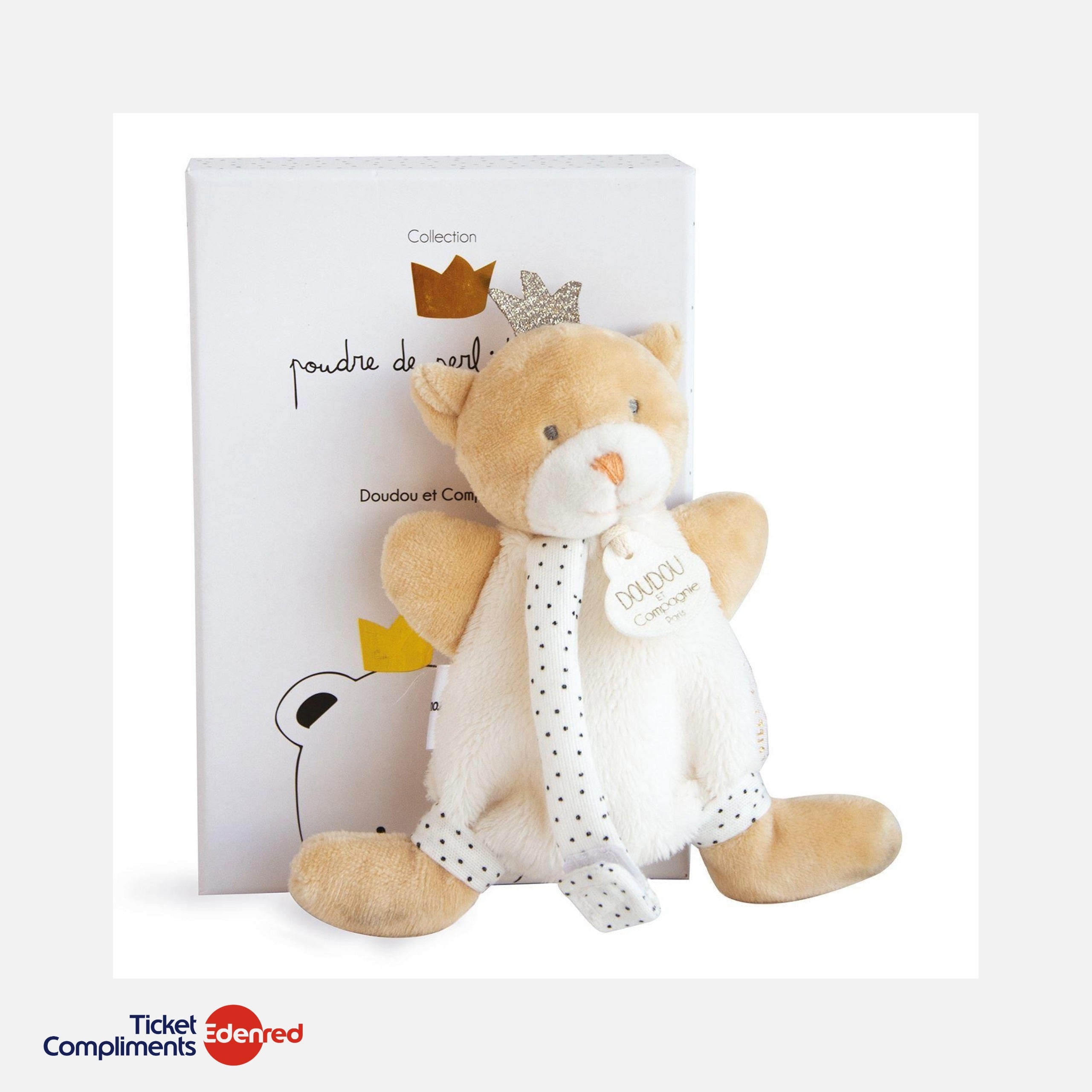 Doudou et Compagnie - Little King Bear Comforter Brown with Pacifier Holder - 15 cm - 0m+