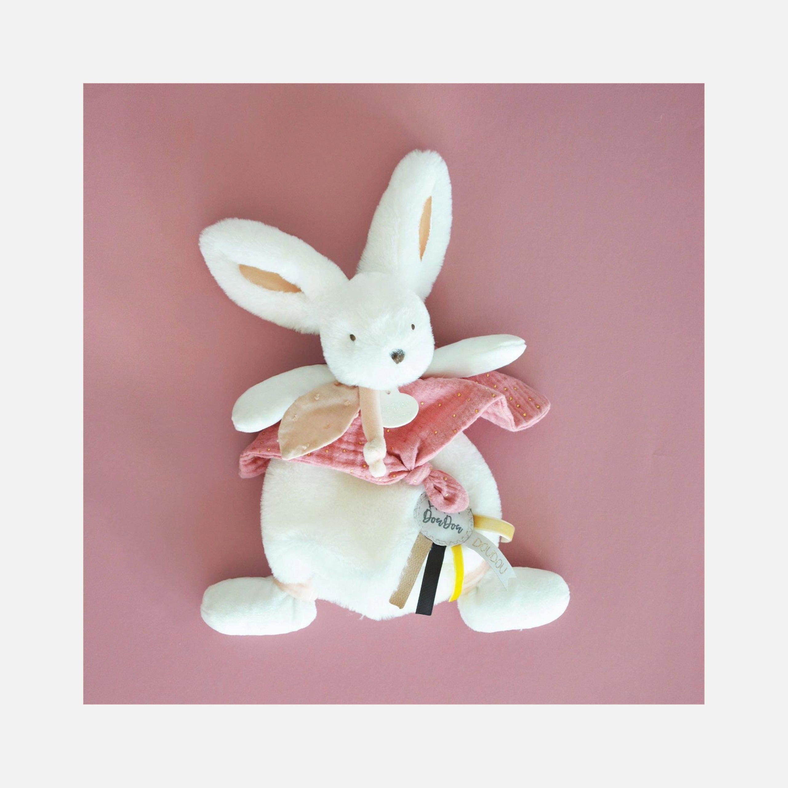 Doudou et Compagnie - Flat Old Pink Rabbit Comforter - Happy Boho - 25 cm - 0m+