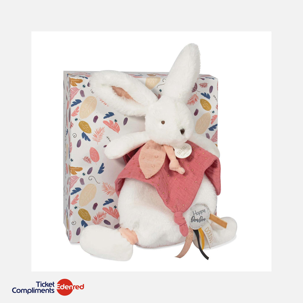 Doudou et Compagnie - Flat Old Pink Rabbit Comforter - Happy Boho - 25 cm - 0m+