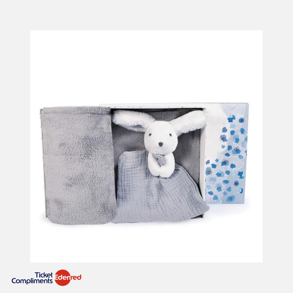 Doudou et Compagnie - Knuffeldoekje & Dekentje - Konijntje - Happy Glossy - 100 x 70 cm - 0m+